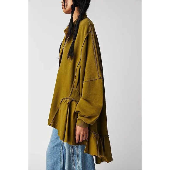 Free People Buttondown Sweatshirt Top XS - Picture 4 of 4